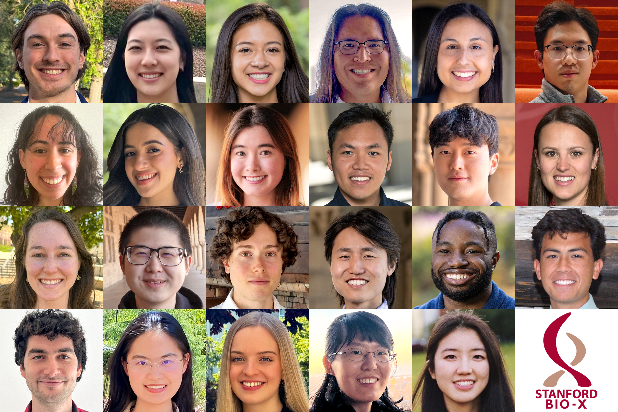 Collage of headshot photos of 20 diverse graduate students