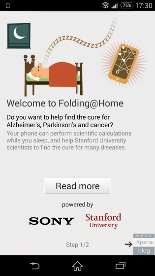 Screenshot of Folding@home app.