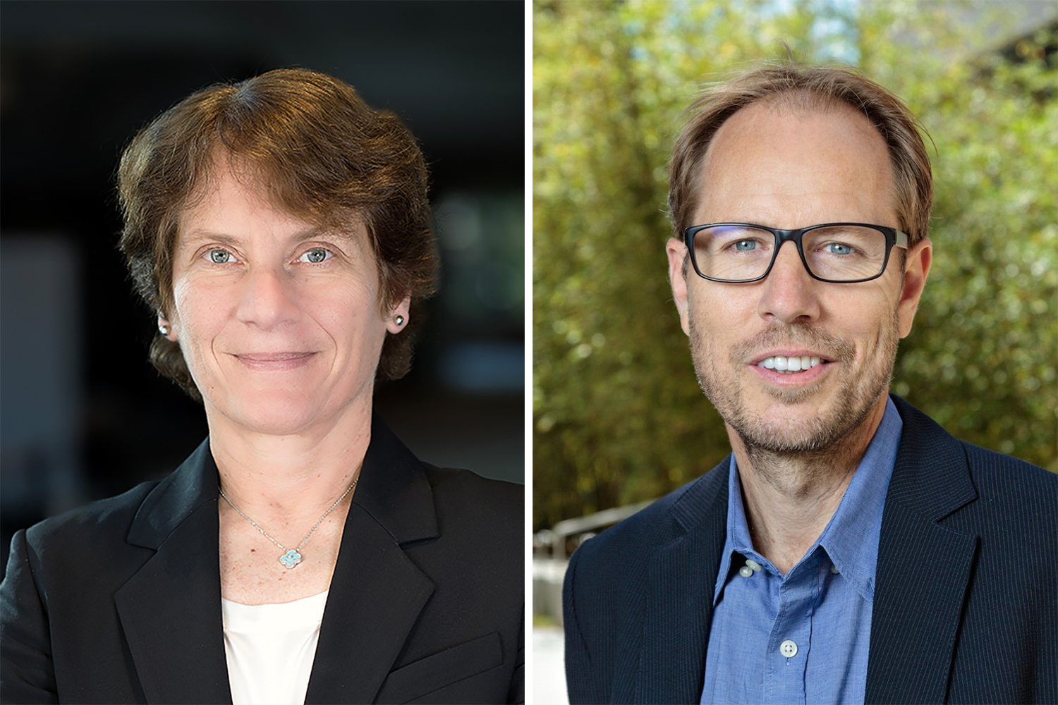 Headshot photos of Dr. Carolyn Bertozzi and Dr. Tony Wyss-Coray.