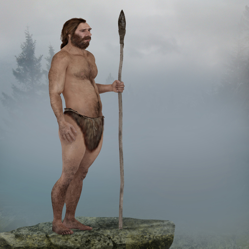 Graphic depiction of neanderthal man.