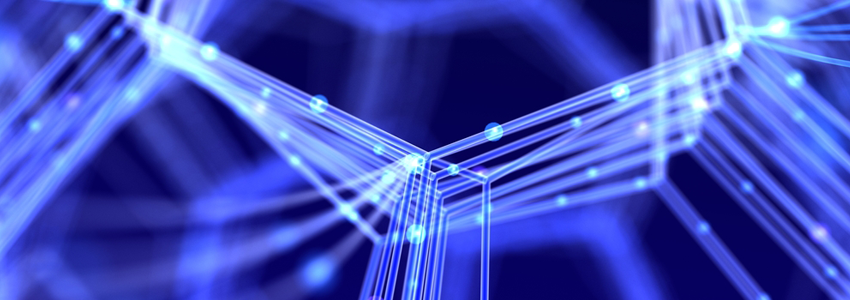 Graphic illustration of intersecting nanotubes lit up in blue against a darker background.