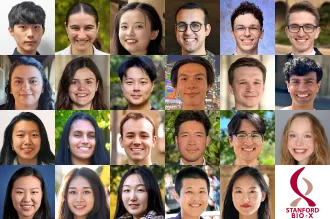 Collage of headshot photos of 23 graduate students.
