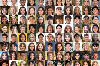 Collage of 88 headshot photos of Bio-X Undergraduate Summer Research Program participants.