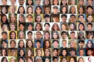 Collage of 88 headshot photos of Bio-X Undergraduate Summer Research Program participants.