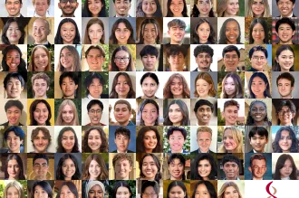 Collage of 86 headshot photos of Bio-X Undergraduate Summer Research Program participants.
