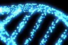Graphic image of lit-up DNA strand.