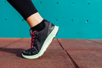 Photo of a person's foot in an athletic shoe.