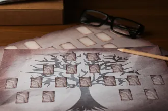 Image of a family tree document with blank squares.