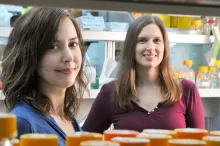 Photo of postdoctoral researcher Isis Trenchard, assistant professor of bioengineering Christina Smolke, chemistry graduate student Stephanie Galanie, and research associate Kate Thodey.