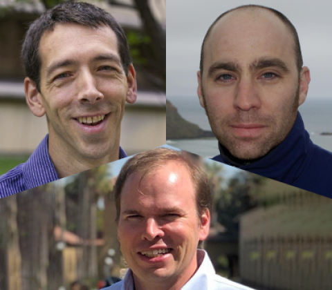 Collage of headshot photos of Euan Ashley, Jeremy Goldbogen, and Matthew Wheeler.