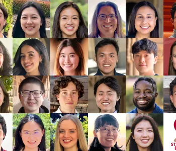 Collage of headshot photos of 23 graduate students.