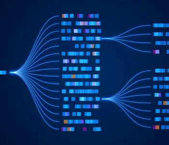 Graphic image of colored squares representing genes getting separated out into multiple sequences.