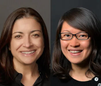 Collage of headshot photos of Kara Davis and Sindy Tang.