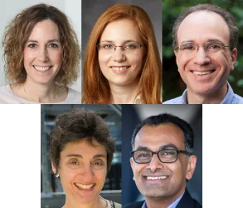 Collage of headshot photos of Shirit Einav, Anca Pasca, Jon Bernstein, Carla Shatz, and Purvesh Khatri.