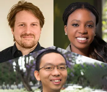 Collage of headshot photos of Matthias Garten, Michaelle Mayalu, and Xiaojing Gao.