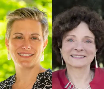 Collage of headshot photos of Sarah Heilshorn and Helen Blau.