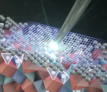 Graphic illustration of molecules with a glowing net being pressed down on top.