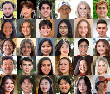 Collage of 69 headshot photos of Bio-X Undergraduate Summer Research Program participants.