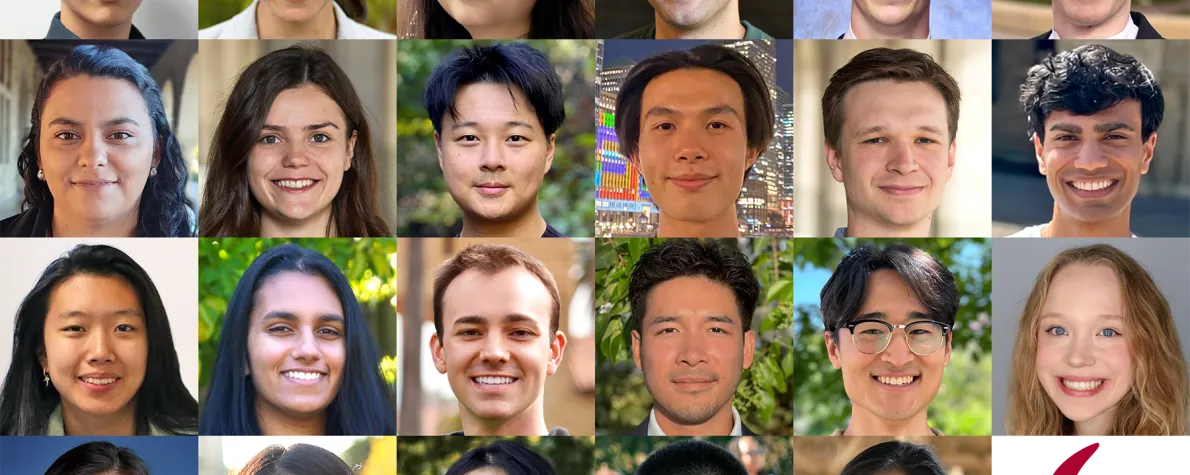 Collage of headshot photos of 23 graduate students.