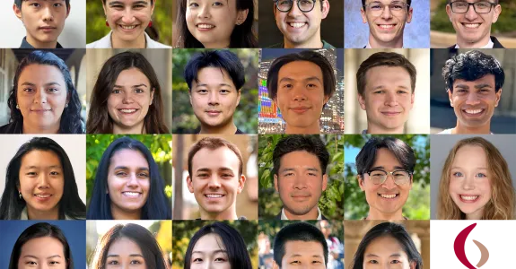 Collage of headshot photos of 23 graduate students.