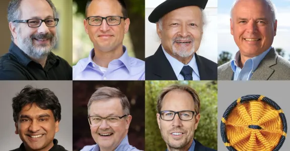 Collage of headshot photos of 7 male faculty members.