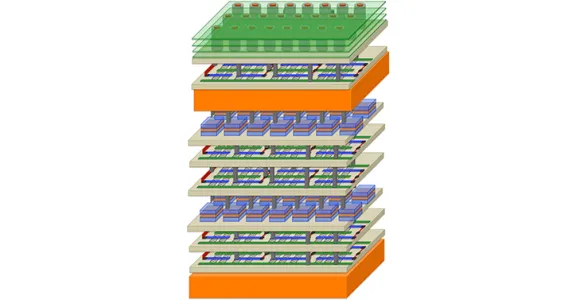 Graphic image of skyscraper-style computer chip.