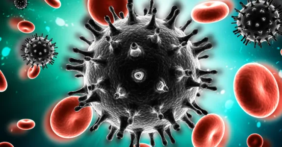 Graphic image depicting virus cells in bloodstream.