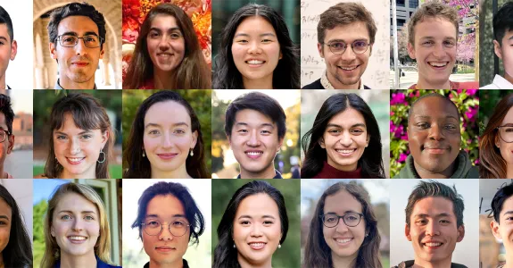 Collage of headshot photos of 21 diverse graduate students.