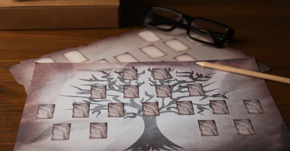 Image of a family tree document with blank squares.
