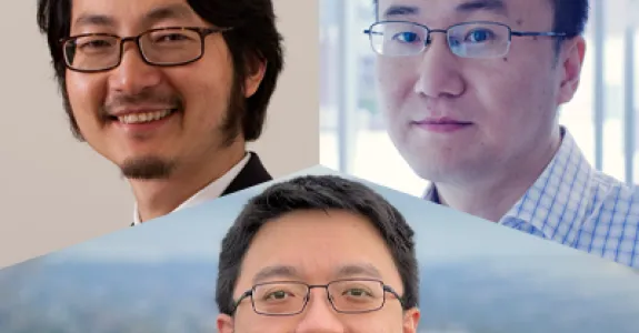 Collage of headshot photos of Peter Yang, Bo Wang, and Stanley Qi.