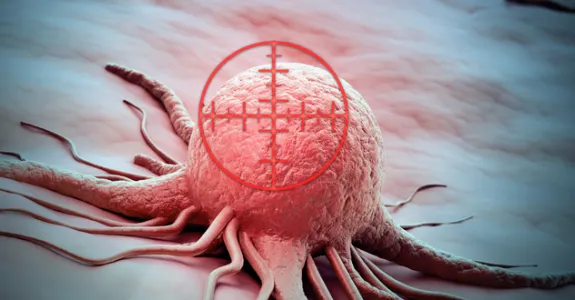 Graphic image of a cancerous cell in crosshairs.