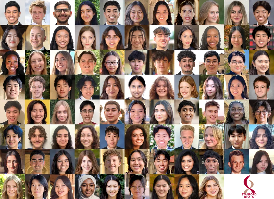 Collage of 86 headshot photos of Bio-X Undergraduate Summer Research Program participants.
