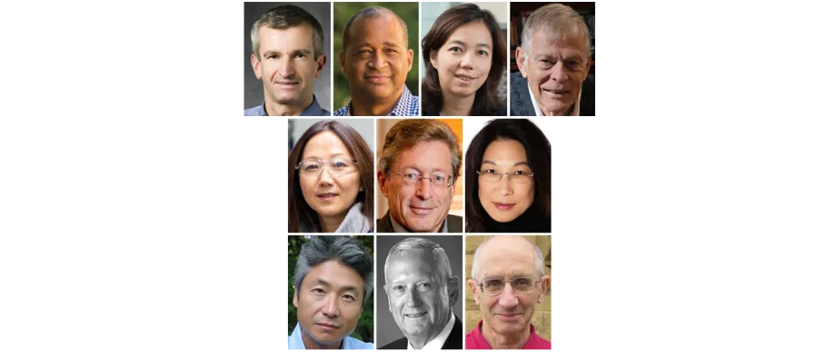 Banner of headshot photos showing Drs. Axel Brunger, Tirin Moore, Fei-Fei Li, Robert Byer, Zhenan Bao, John Etchemendy, Teresa Meng, Chang-rae Lee, Jim Mattis, and Yakov Eliashberg.