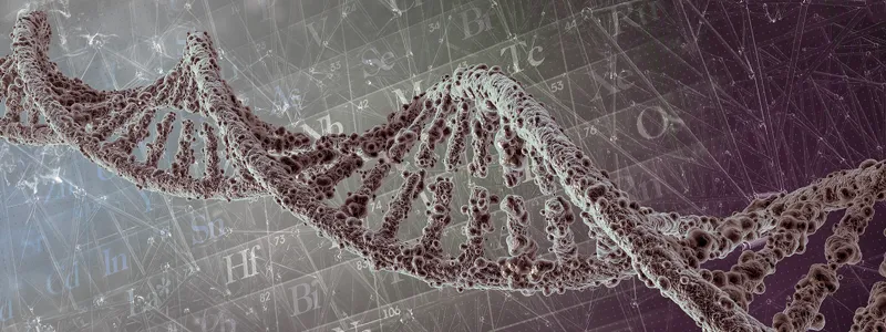 Graphic image of a DNA double helix with mathematical equations in the background.