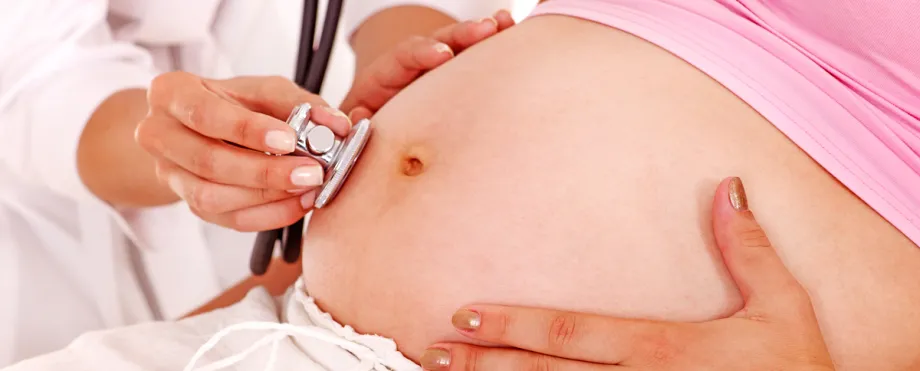 Image of a pregnant woman and a doctor.