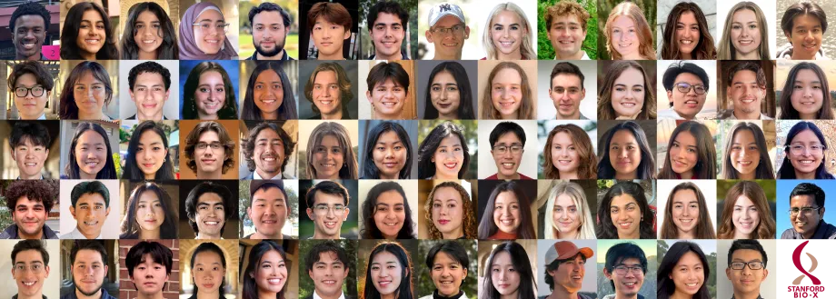Collage of 69 headshot photos of Bio-X Undergraduate Summer Research Program participants.