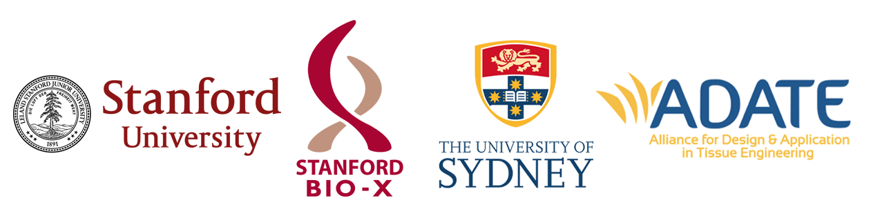 Stanford University seal, Stanford Bio-X logo, University of Sydney seal, and ADATE logo.
