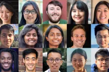Collage of headshot photos of 21 graduate students.